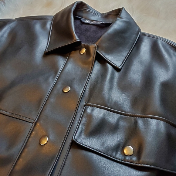 Zara - Oversized Faux Leather Shirt Jacket - Picture 3 of 9
